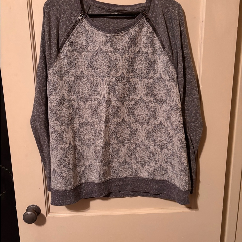Ruff Hewn Gray and White Patterned Women's Sweater